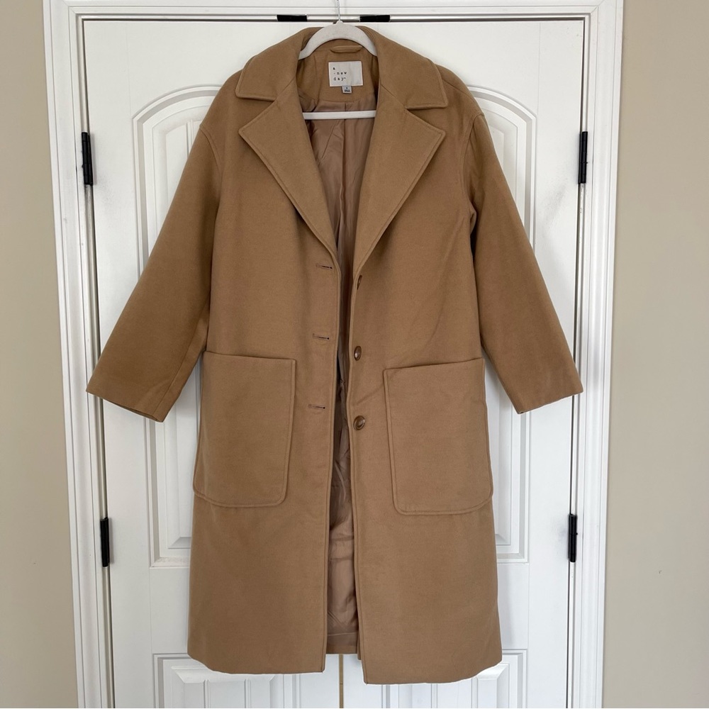 Relaxed / Oversized Fit Top Overcoat - A New Day. Tan camel coat. Trench coat.